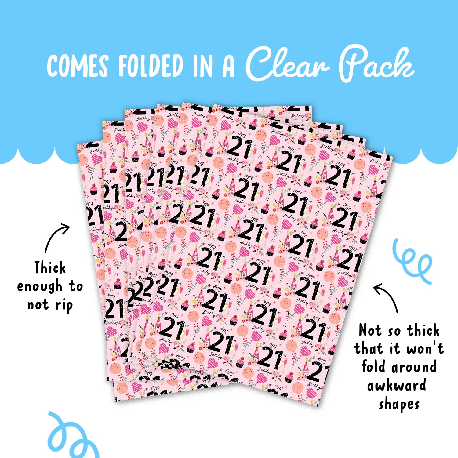 CENTRAL 23 Pink Wrapping Paper for Women - 6 Sheets of Gift Wrap - Party - 21st Wrapping Paper for Her - For Friends or Girlfriend - Age 21 - Comes with Fun Stickers