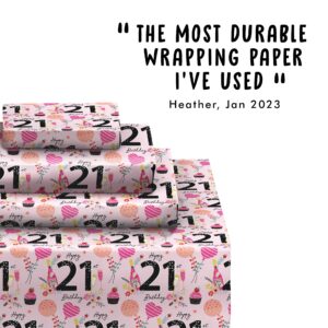 CENTRAL 23 Pink Wrapping Paper for Women - 6 Sheets of Gift Wrap - Party - 21st Wrapping Paper for Her - For Friends or Girlfriend - Age 21 - Comes with Fun Stickers