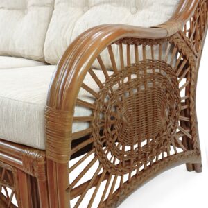 Malibu Lounge Three-Seater Sofa Natural Rattan Wicker Handmade Design with Cream Cushions, Colonial