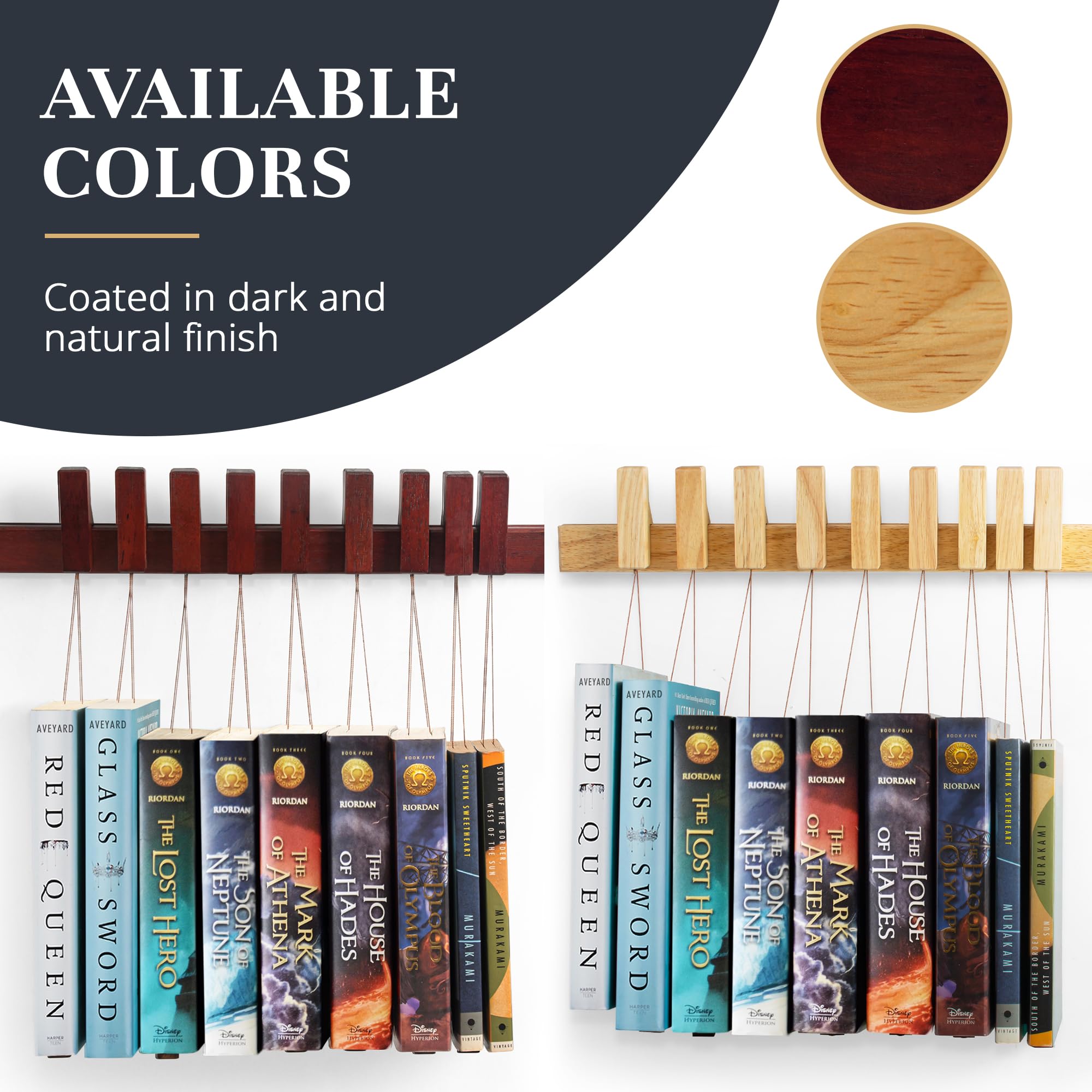 Ash Harbor Wall Book Organizers Hanging Pins - Extra Pins for Floating Shelves Wall Mounted, Extra Hardwood Hanging Pins for Floating Bookshelves, Ideal for Book Lovers, (Dark Finish)