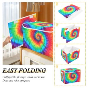 Gredecor Storage Basket Bins with Lid Spiral Tie Dye Rainbow Storage Boxes Organizer with Handle 16.5"x12.6"x11.8" Large Collapsible Storage Cube for Toys Bedroom Nursery Home