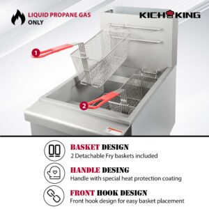 KICHKING Natural Gas Floor Fryer, 3 Tube Commercial Deep Fryer with 2 Baskets, 40 lbs Capacity, 90000 BTU, Restaurant Stainless Steel Gas Upright Fryer, Deep Floor Fryer Consistent Temp 200-400°F