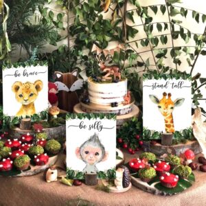 8Pcs Jungle Safari Centerpieces and Wooden Stands, Safari Baby Shower for Table Decorations, Jungle Animal Birthday Party Centerpiece for Boys Kids, Wild One Themed Birthday Party Supplies