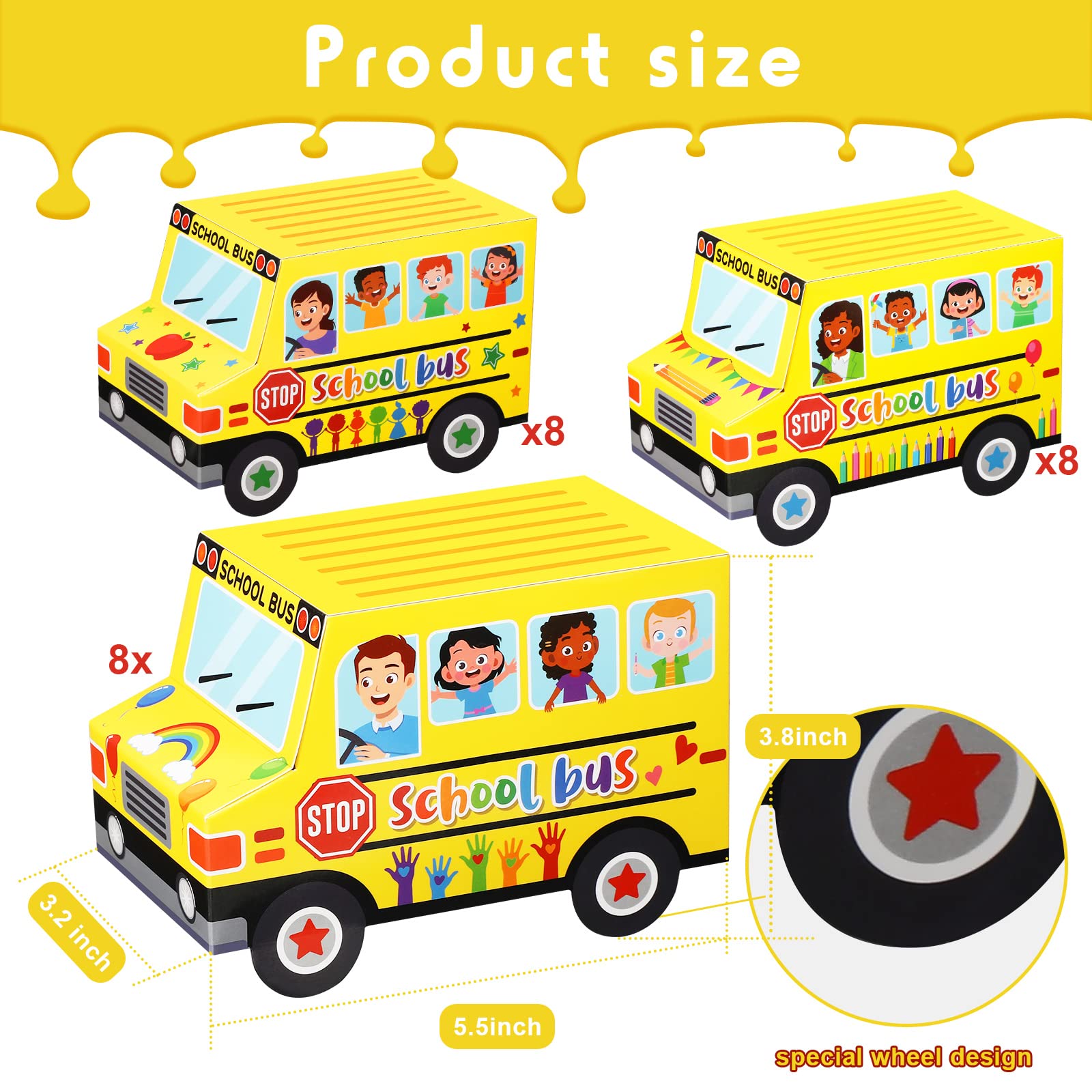 PerKoop 24 Pieces Back to School Treat Boxes School Bus Treat Boxes First Day of School Box Yellow School Bus Decoration Box for Kids Student Birthday Welcome Back to School Party Decor Supplies