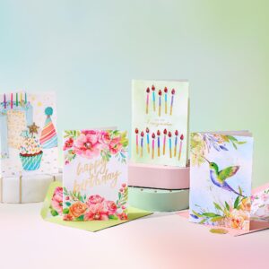 Papyrus Deluxe Boxed Birthday Card Assortment, Floral and Candles (4-Count)