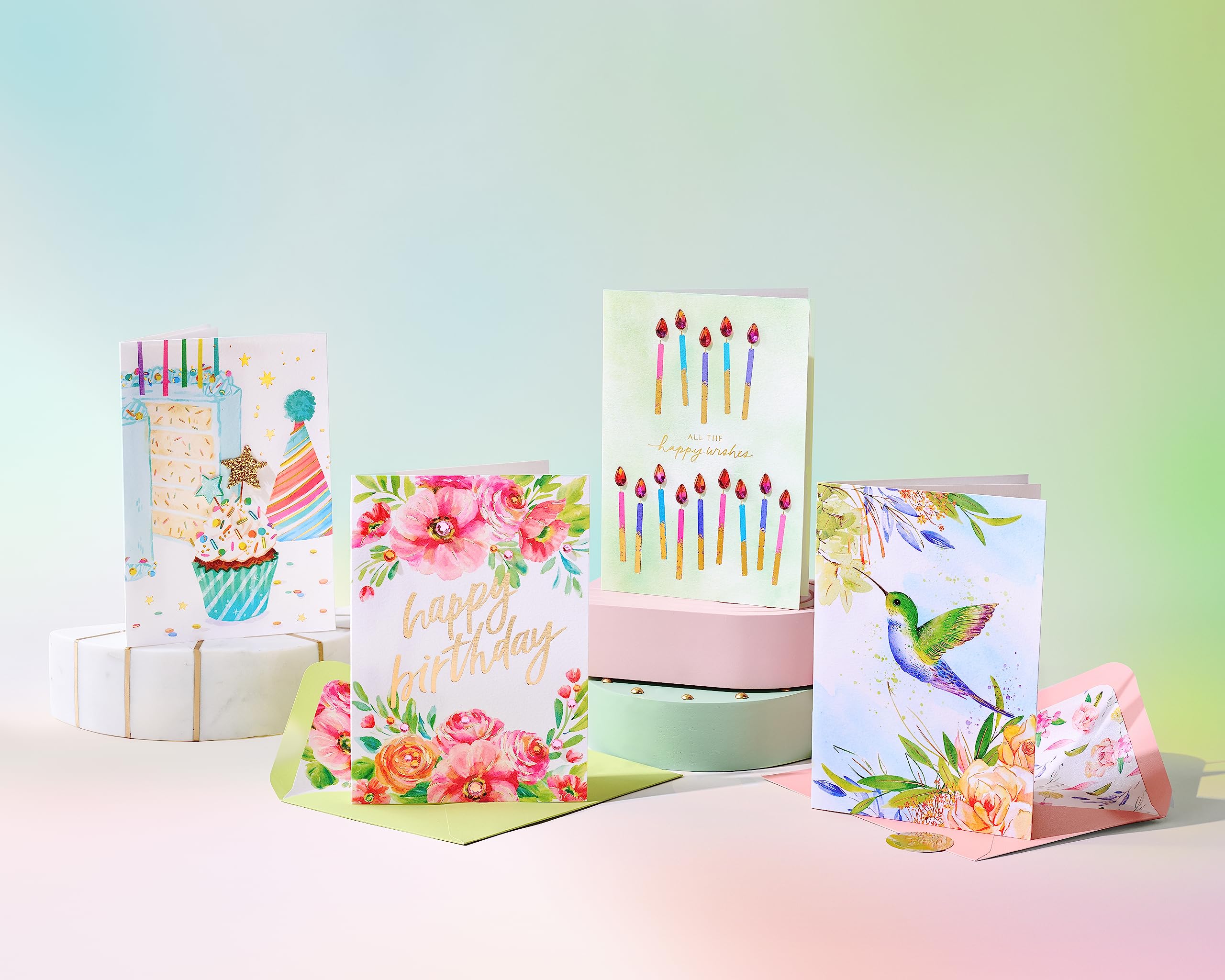 Papyrus Deluxe Boxed Birthday Card Assortment, Floral and Candles (4-Count)