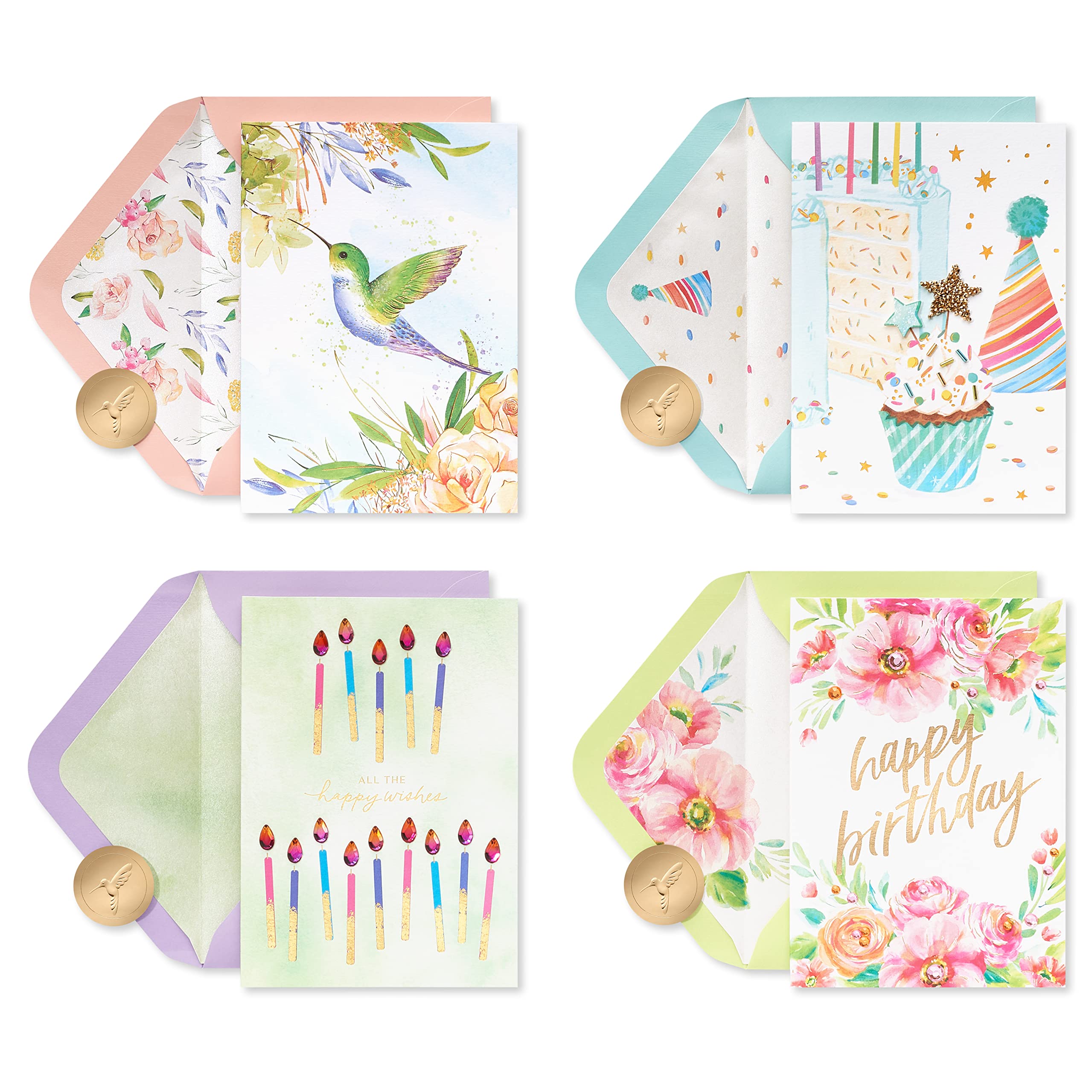 Papyrus Deluxe Boxed Birthday Card Assortment, Floral and Candles (4-Count)