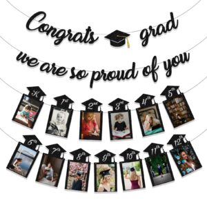 tinbax graduation decorations class of 2023 party supplies - congrats grad, we are so proud of you banner and k-12th grade graduation photo banner (pre-strung)