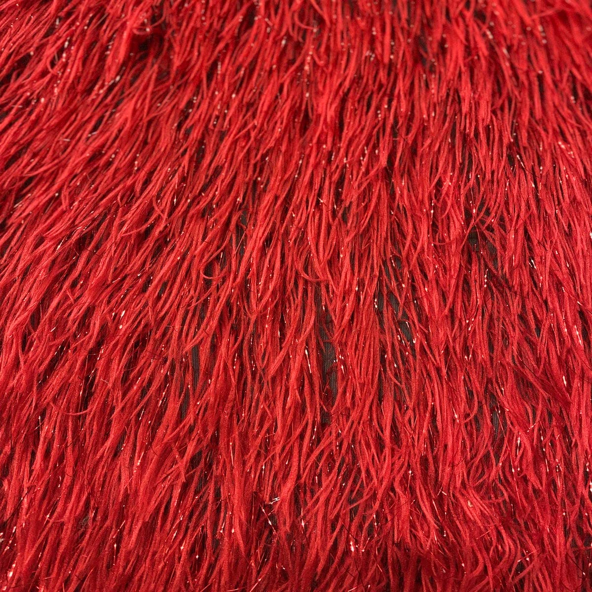 Fashion Fabrics LLC Red Metallic Faux Ostrich Feather Lace Apparel Costume Fabric - Sold by The Yard - 54"