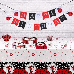 Xigejob Ladybug Birthday Party Decorations Tableware, Ladybug Party Supplies Girl, Plate, Cup, Napkin, Tablecloth, Cutlery, Straw, Lady Bug Theme Birthday Baby Shower Decorations Dinnerware | Serve 24