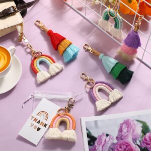 32 Pcs Rainbow Party Favors Set Include 8 Pcs Rainbow Macrame Keychains,8 Boho Tassel Keychains,8 Organza Bags and 8 Thank You Cards for Women Wedding Birthday Baby Shower Guests Gifts