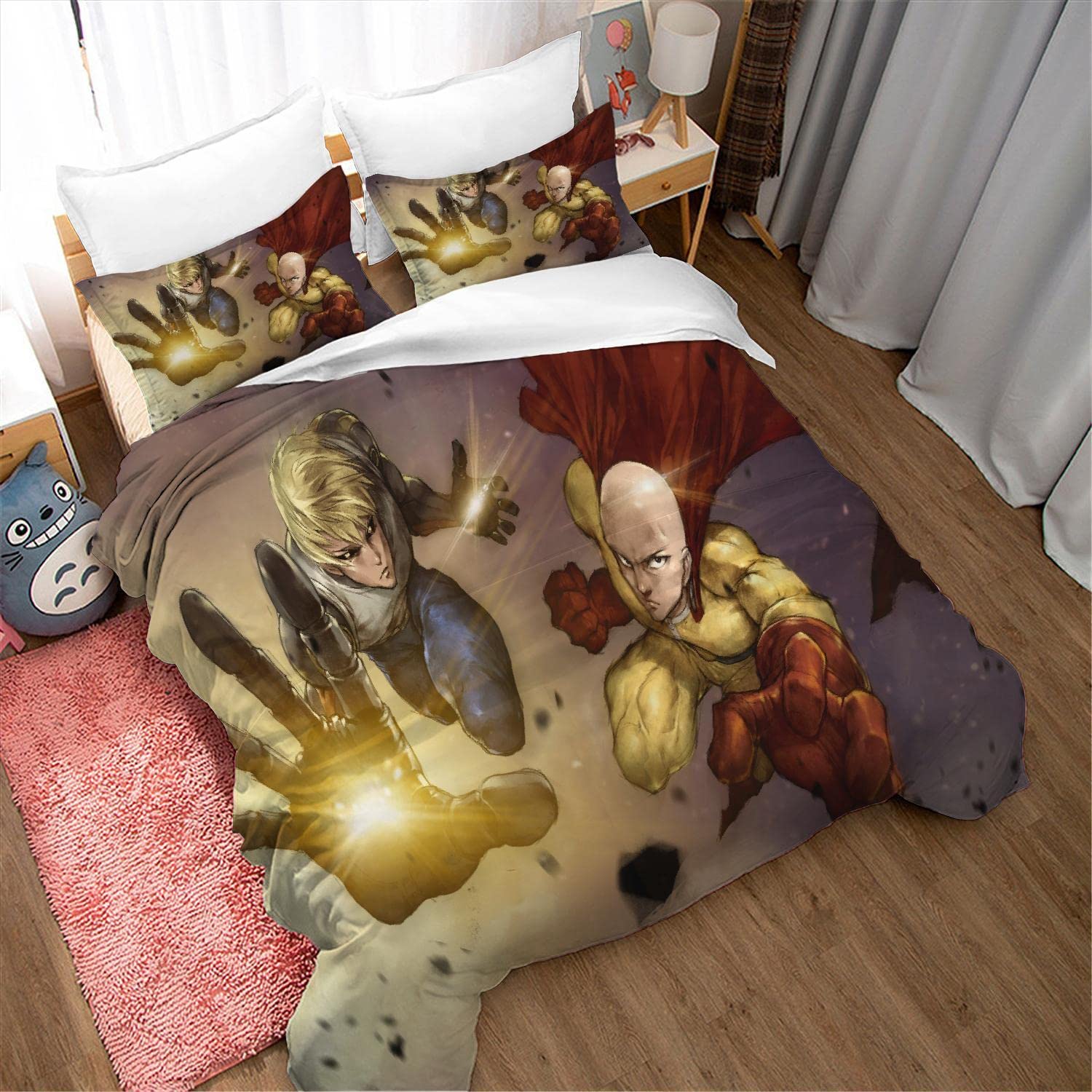 NICHIYOBI Punch Hero Anime Genos Saitama Duvet Cover Set 3D Bedding Comforter Cover 3 Pcs (1 Duvet Cover+2 Pillowcases) Bedding Set (09,Twin-68x86in+20x30in*2)