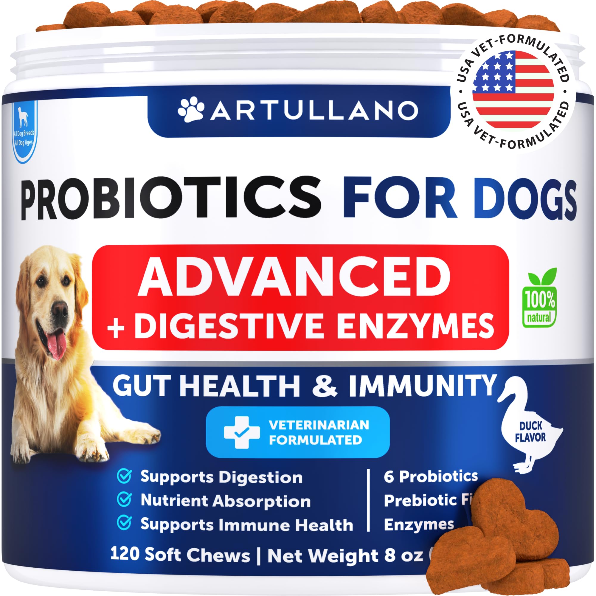 Probiotics for Dogs - Support Gut Health, Itchy Skin, Allergies, Immunity, Yeast Balance - Dog Probiotics and Digestive Enzymes with Prebiotics - Reduce Diarrhea, Gas - 120 Probiotic Chews for Dogs