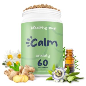 calming chews for dogs with melatonin - 60 delicious soft treats for dog anxiety relief for large and small dogs - includes chamomile, thiamine, l-tryptophan - promotes rest and relaxation