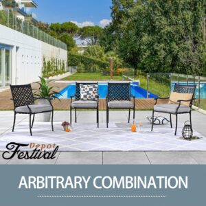 Festival Depot 8-Piece Outdoor Patio Furniture Outdoor Wrought Iron Dining Chairs Set for Porch Lawn Garden Balcony Pool Backyard with Arms and Cushions (8Pcs, Grey)