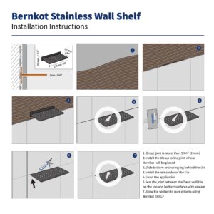 Bernkot Floating Shower Shelf, 10" Matte Black 304 Stainless Steel Recessed Wall Shelf for Lavatory, Rectangular Designed Heavy Duty Bathroom Shelf for Tiled Wall Remodel and Renovation