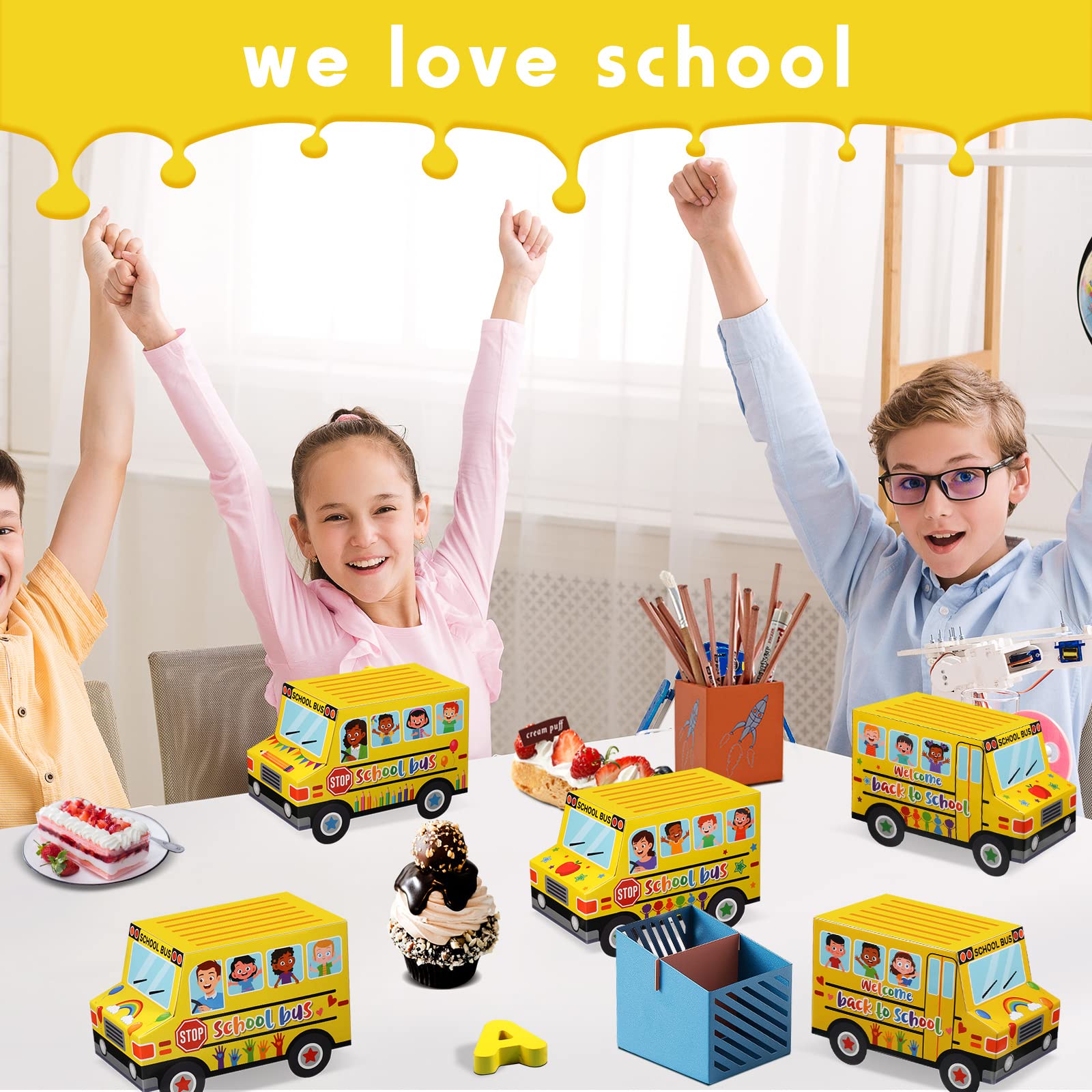 PerKoop 24 Pieces Back to School Treat Boxes School Bus Treat Boxes First Day of School Box Yellow School Bus Decoration Box for Kids Student Birthday Welcome Back to School Party Decor Supplies