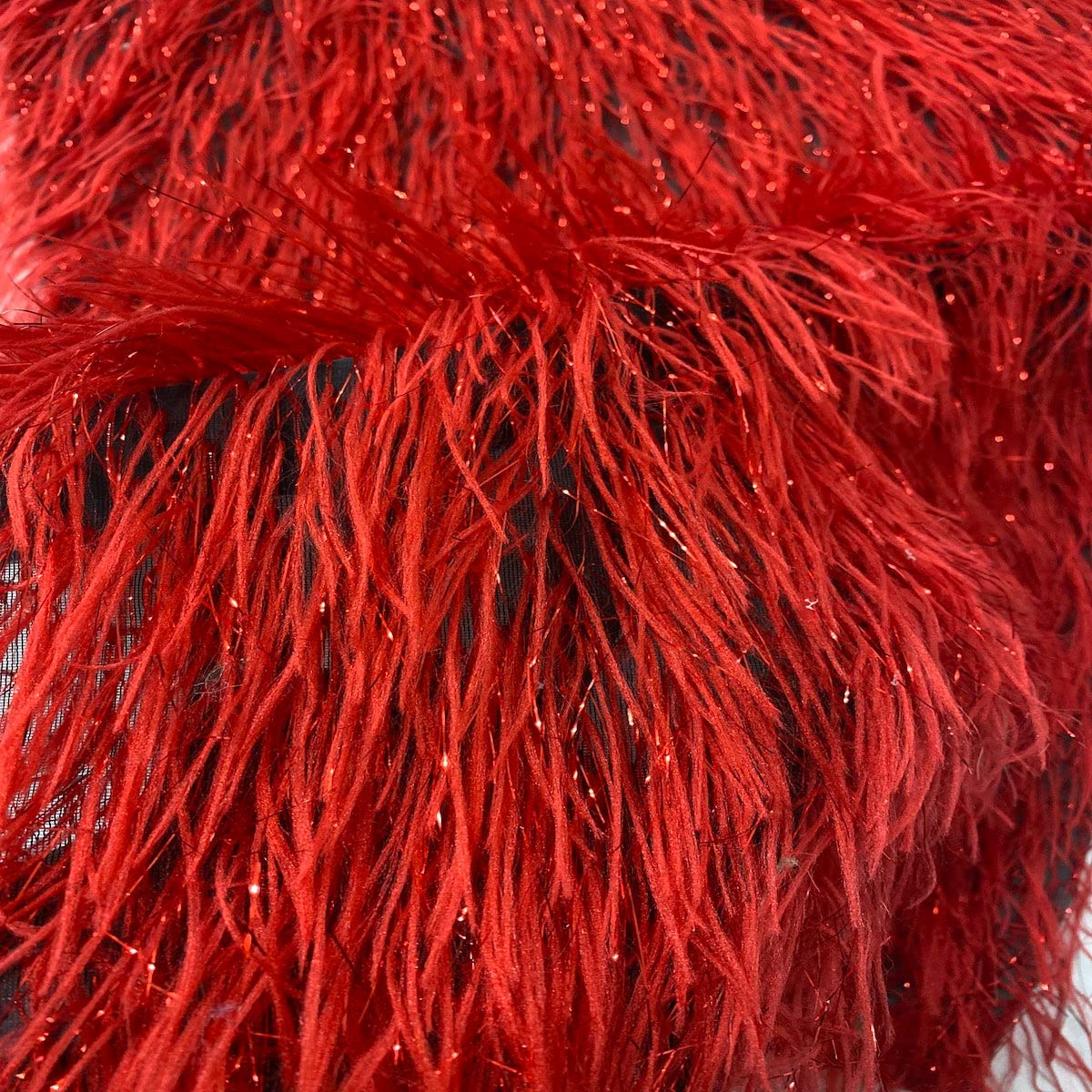 Fashion Fabrics LLC Red Metallic Faux Ostrich Feather Lace Apparel Costume Fabric - Sold by The Yard - 54"