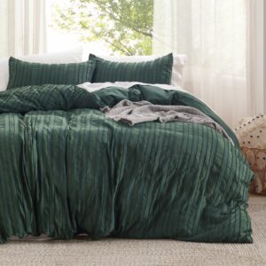 bedsure striped tufted duvet cover king size - shabby chic duvet cover, 3pcs all-season boho bedding for all seasons, includes 1 king duvet cover & 2 pillowcases (forest green, king, 104"x90")