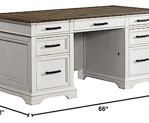 Intercon Drake Home Office 66" Wide Executive Desk, Rustic White & French Oak