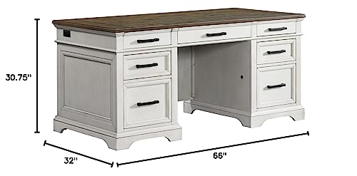 Intercon Drake Home Office 66" Wide Executive Desk, Rustic White & French Oak