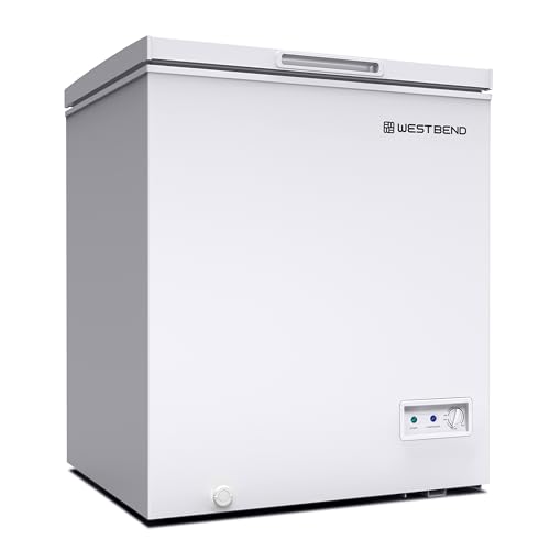 West Bend WB0700CFMW Chest Freezer with Adjustable Temperature Control, Free-Standing with Single Flip-Up Lid, Manual Defrost with Drain Perfect for Homes, Garages, Basements, 7-Cu.Ft, White