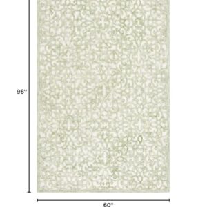 SAFAVIEH Trace Collection Area Rug - 5' x 8', Ivory & Green, Handmade Scroll Wool, Ideal for High Traffic Areas in Living Room, Bedroom (TRC103Y)