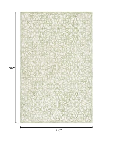 SAFAVIEH Trace Collection Area Rug - 5' x 8', Ivory & Green, Handmade Scroll Wool, Ideal for High Traffic Areas in Living Room, Bedroom (TRC103Y)