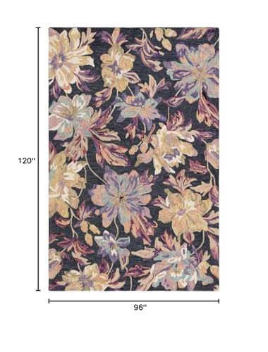 SAFAVIEH Blossom Collection Area Rug - 8' x 10', Charcoal & Plum, Handmade French Country Floral Wool, Ideal for High Traffic Areas in Living Room, Bedroom (BLM467H)