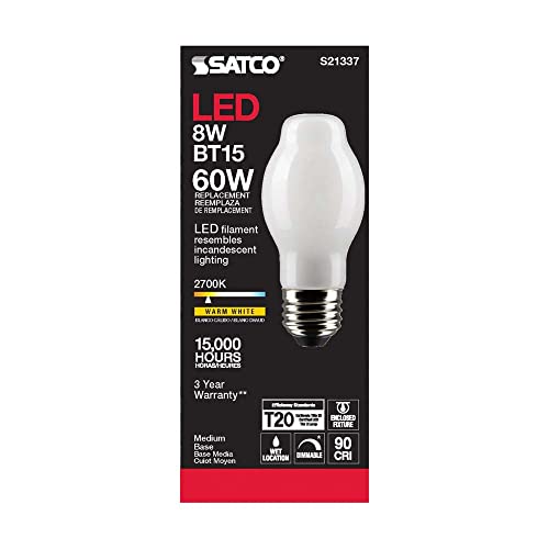 Satco 6Pk 8w BT15 LED 2700K Medium Base White Dimmable - 60w equiv