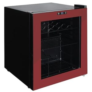 West Bend Beverage Cooler Refrigerator 15 Wine Bottle/60 Can Capacity, Glass Door, 17-Inch Wide Freestanding, Adjustable Thermostat Control, 1.6-Cu.Ft, Burgundy