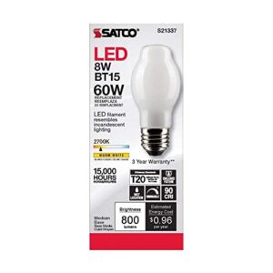 Satco 6Pk 8w BT15 LED 2700K Medium Base White Dimmable - 60w equiv