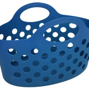 Basket with Handles 3 count Plastic Oval Carry Totes 12"x7"x7" (Dark Navy Blue)