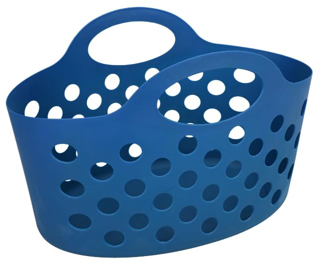 Basket with Handles 3 count Plastic Oval Carry Totes 12"x7"x7" (Dark Navy Blue)