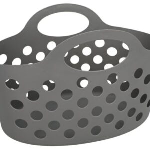 Basket with Handles 3 count Plastic Oval Carry Totes 12"x7"x7" (Dark Gray)