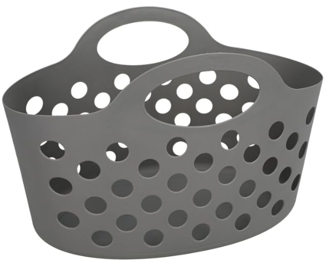 Basket with Handles 3 count Plastic Oval Carry Totes 12"x7"x7" (Dark Gray)