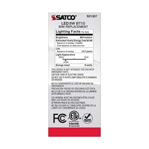 Satco 6Pk 8w BT15 LED 2700K Medium Base White Dimmable - 60w equiv