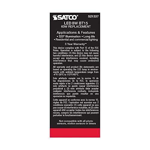 Satco 6Pk 8w BT15 LED 2700K Medium Base White Dimmable - 60w equiv