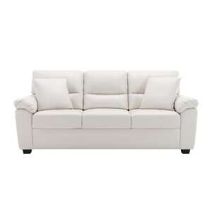 Morden Fort Faux Leather Sofa Couch, White Modern Luxury and Comfy Furniture Sleeper Couches for Living Room, Apartment, Office, Lounge Room