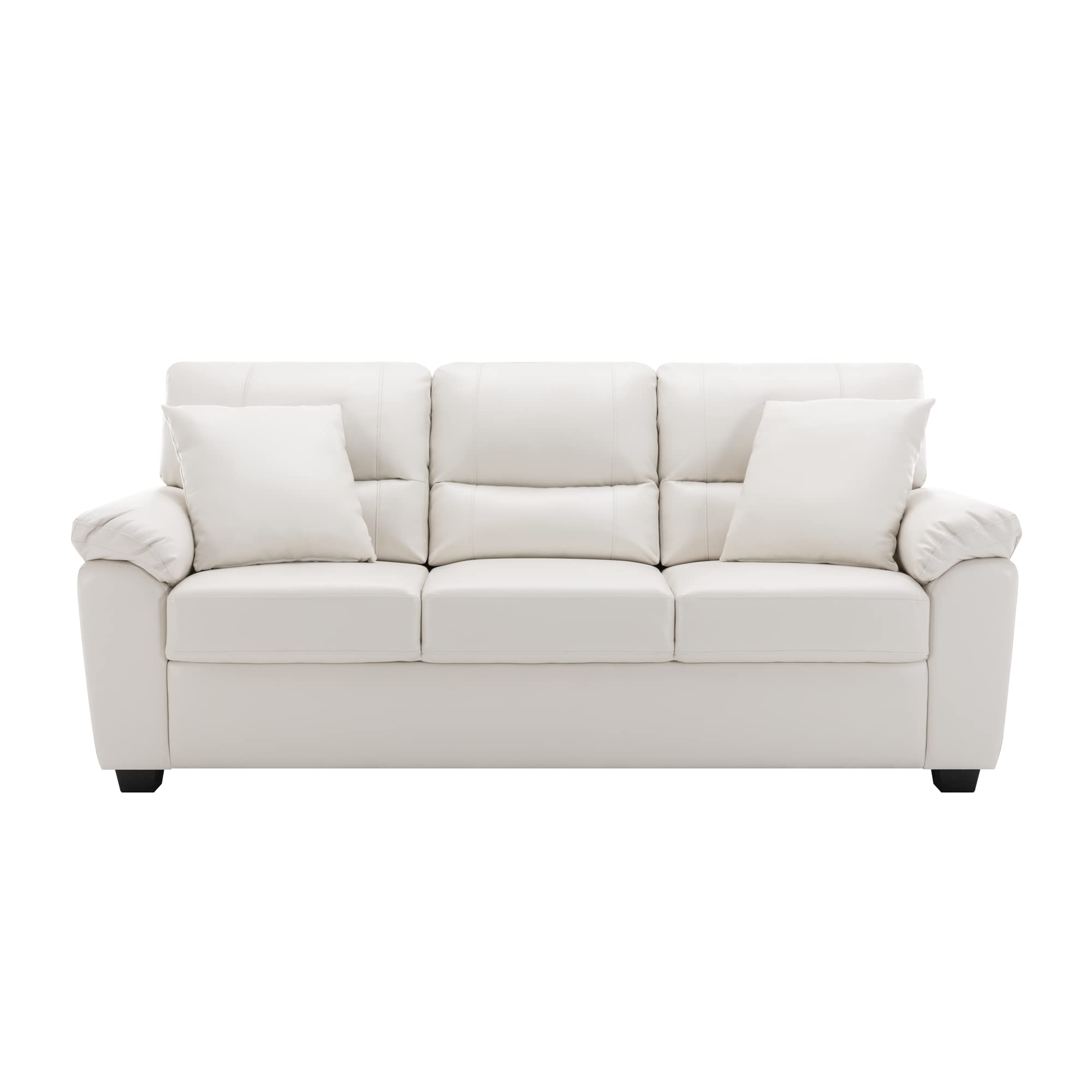 Morden Fort Faux Leather Sofa Couch, White Modern Luxury and Comfy Furniture Sleeper Couches for Living Room, Apartment, Office, Lounge Room