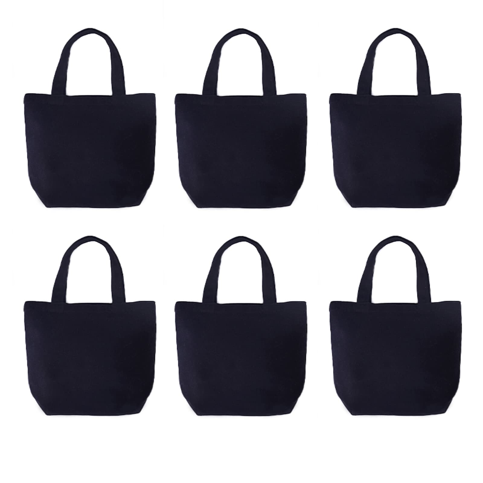 Pertion 6 Pack Small Canvas Tote Bags, 9 x 8 x 4 inches Cute Bags with Handles Reusable Sturdy Little Gift Bags for Small Items (Black)