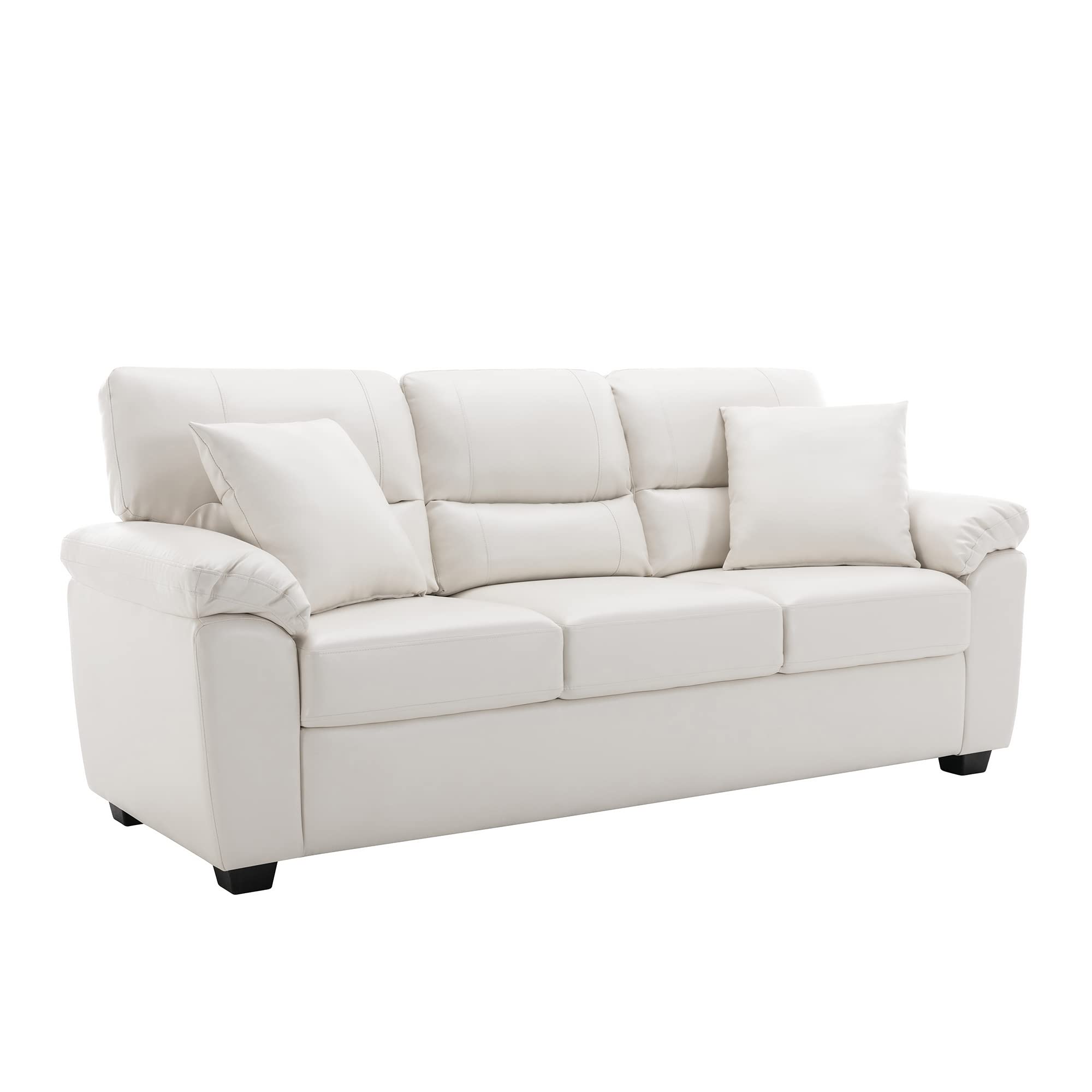 Morden Fort Faux Leather Sofa Couch, White Modern Luxury and Comfy Furniture Sleeper Couches for Living Room, Apartment, Office, Lounge Room