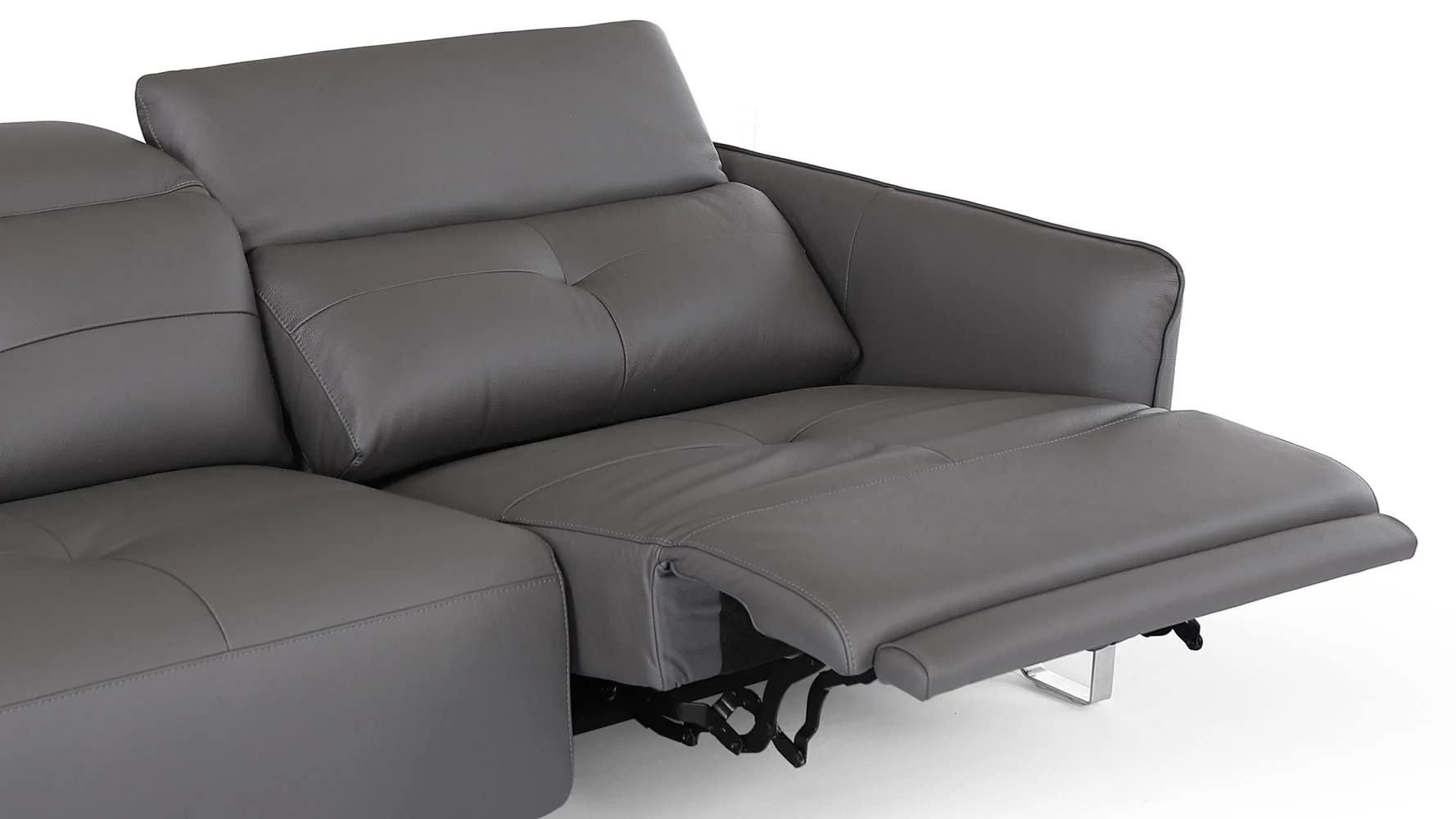 ZURI Modern Macau Reclining Leather Sofa in Slate