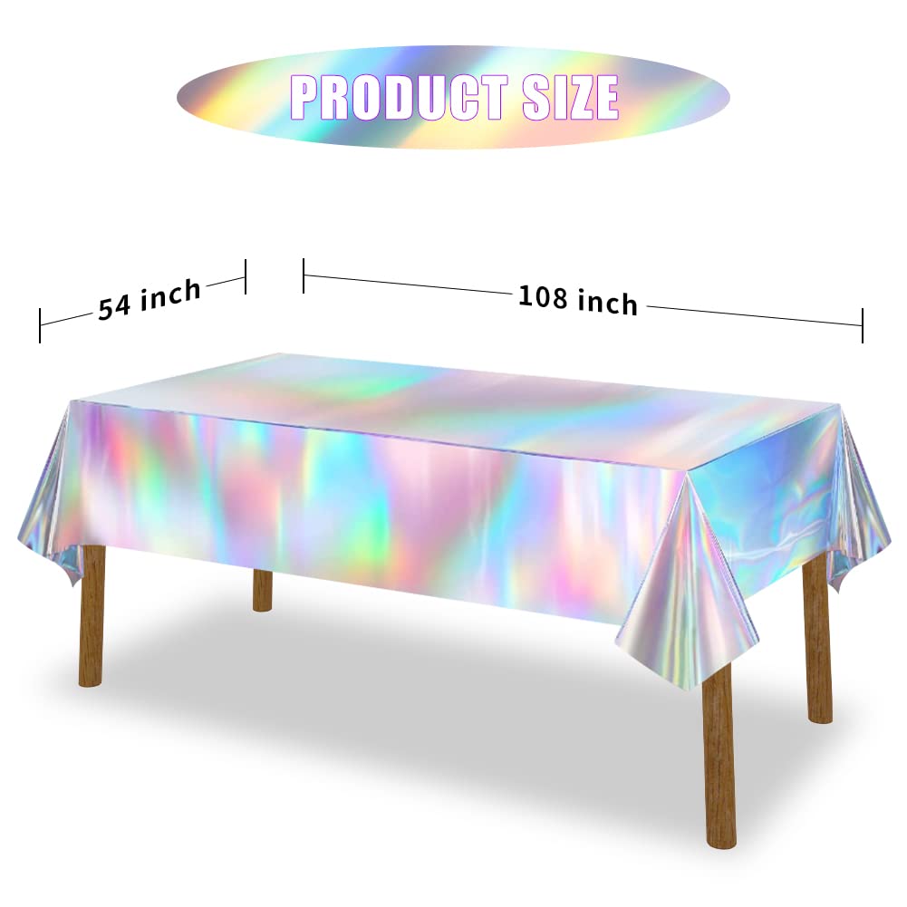 Labeol 3 Pack Iridescent Tablecloth,Shiny Tablecloth for Iridescent Party Decorations, Disposable Plastic Rectangle Laser Table Cover, Holographic Foil Birthday Party Bridal Wedding Christmas Supplies