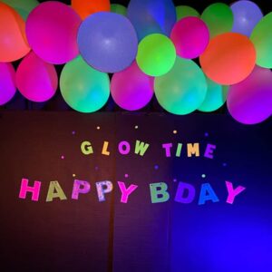 156pcs Neon Balloon Garland Arch Kit, Glow in The Dark UV Neon Fluorescent Balloons, Back to 80s 90s Laser Dicso Party Supplies, Birthday Wedding Black Light Party Decorations (Disco)