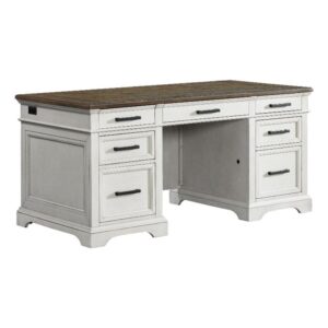 intercon drake home office 66" wide executive desk, rustic white & french oak