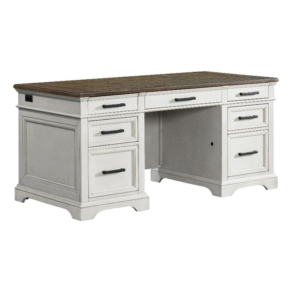 Intercon Drake Home Office 66" Wide Executive Desk, Rustic White & French Oak