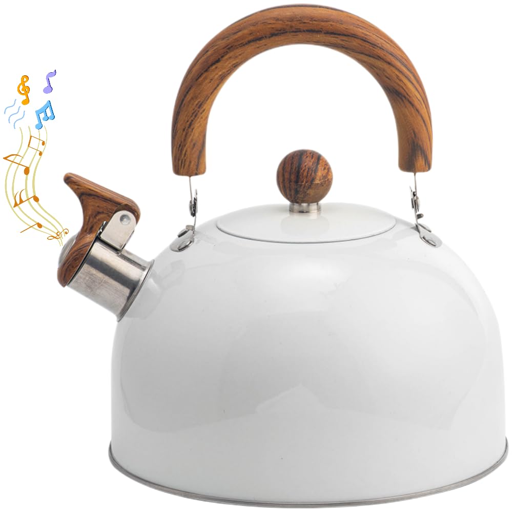 Tea Kettle - 3 Quart Whistling Tea Kettle Stainless Steel Tea Pots for Stove Top Stylish Kettle With Anti-slip Handle Whistle Folding Water Kettle Stovetop Tea Pot for Boiling Water Gift White