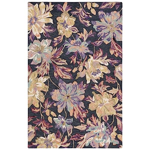 SAFAVIEH Blossom Collection Area Rug - 8' x 10', Charcoal & Plum, Handmade French Country Floral Wool, Ideal for High Traffic Areas in Living Room, Bedroom (BLM467H)