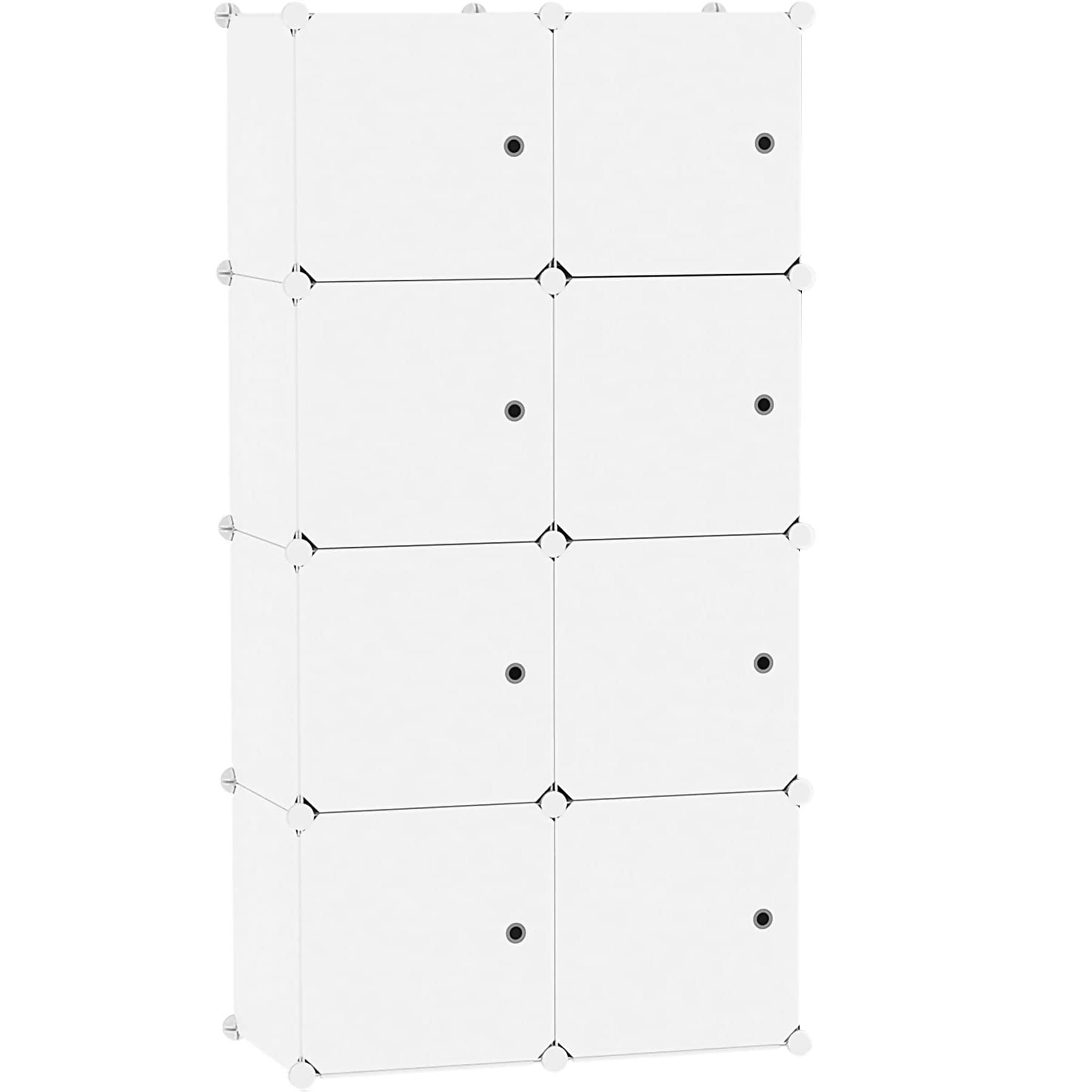 C&AHOME Cube Storage Organizer with Doors, 8-Cube Shelf, Closet Cabinet, DIY Plastic Modular Bookshelf, Storage Shelves Ideal for Bedroom,Living Room,24.8" L × 12.4" W × 48.4" H Milky UGSHS3008M